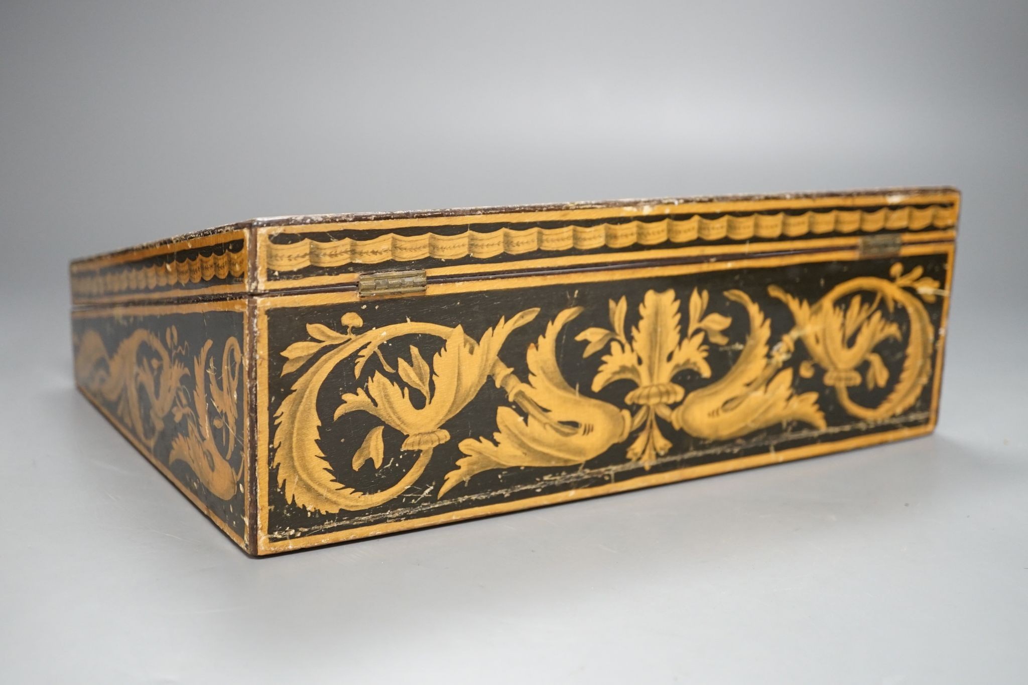 A Regency Grecian revival penwork box 28cm
